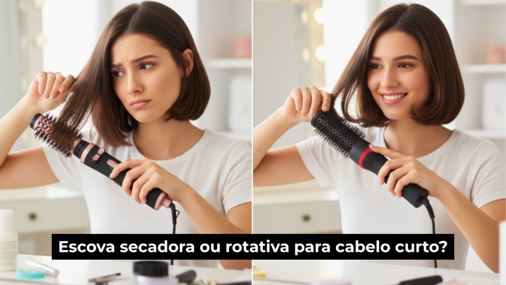 escova rotativa ou secadora para cabelo curto